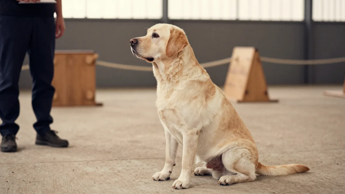 Halterin trainiert mit ihrem Hund in einer Hamburger Hundeschule